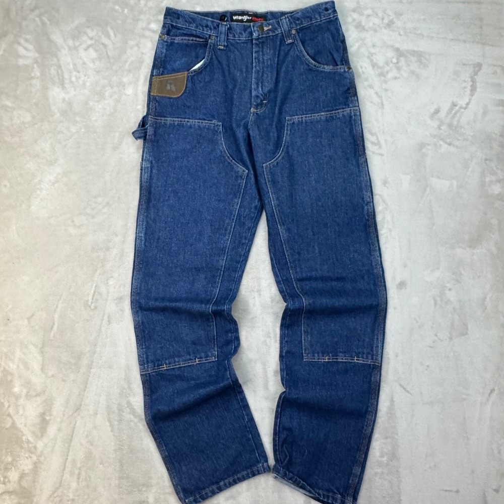 Wrangler Riggs Carpenter Jeans Mens 32x34 Blue Relaxed Double Knee Workwear Dark